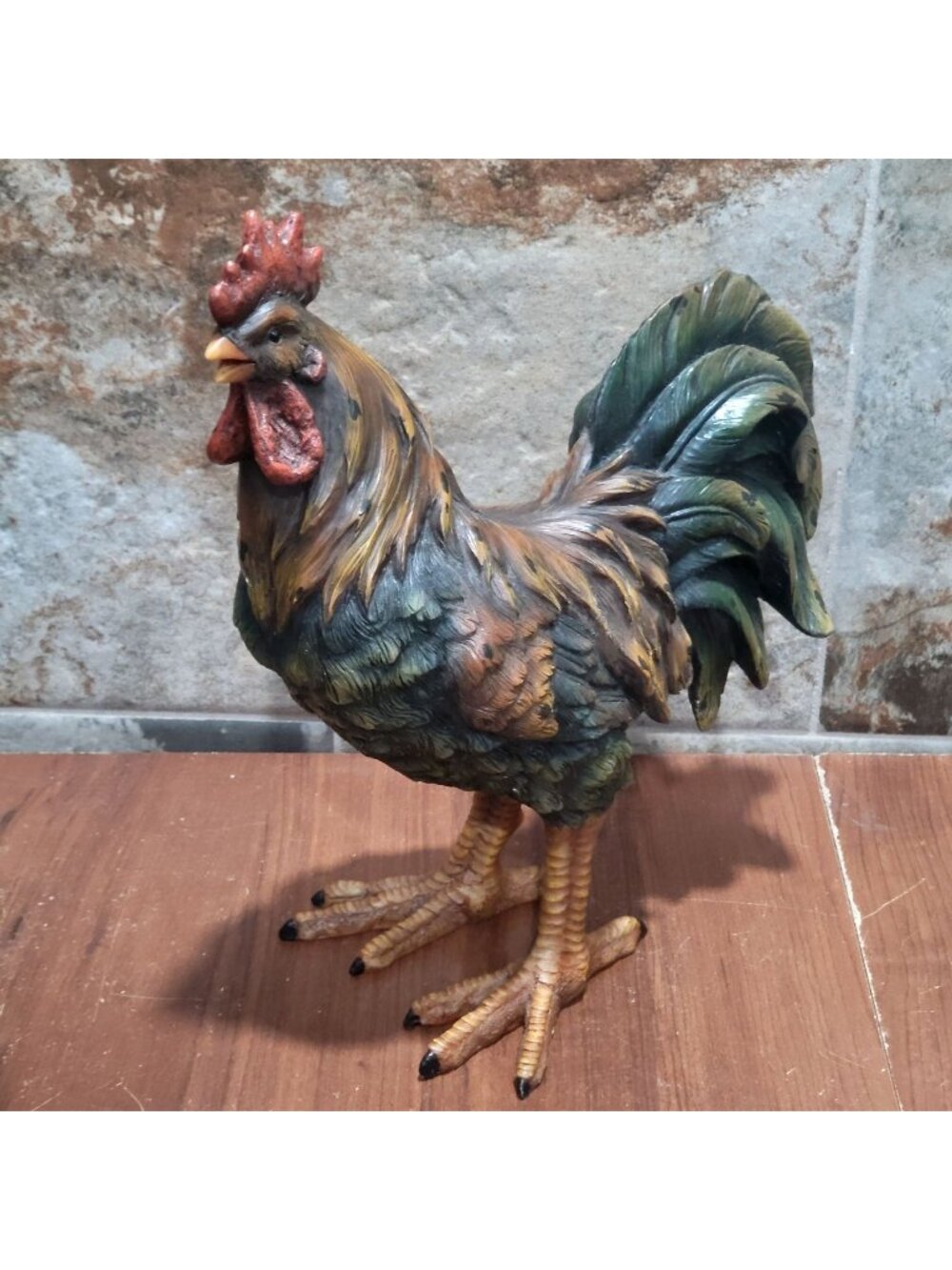 Rustic Resin Rooster Figurine Chicken Statue Farmhouse Kitchen Home Decor 11"